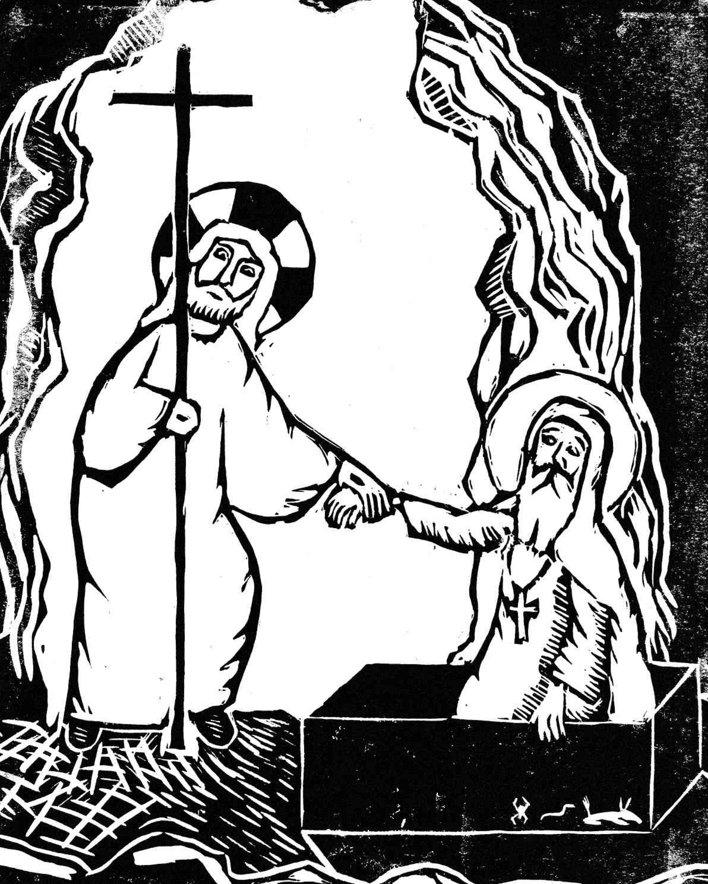 The Ascent of Saint Antony - Lino print on Paper, Original, Limited Edition, Hand Printed, Signed, 8 x 11 inches