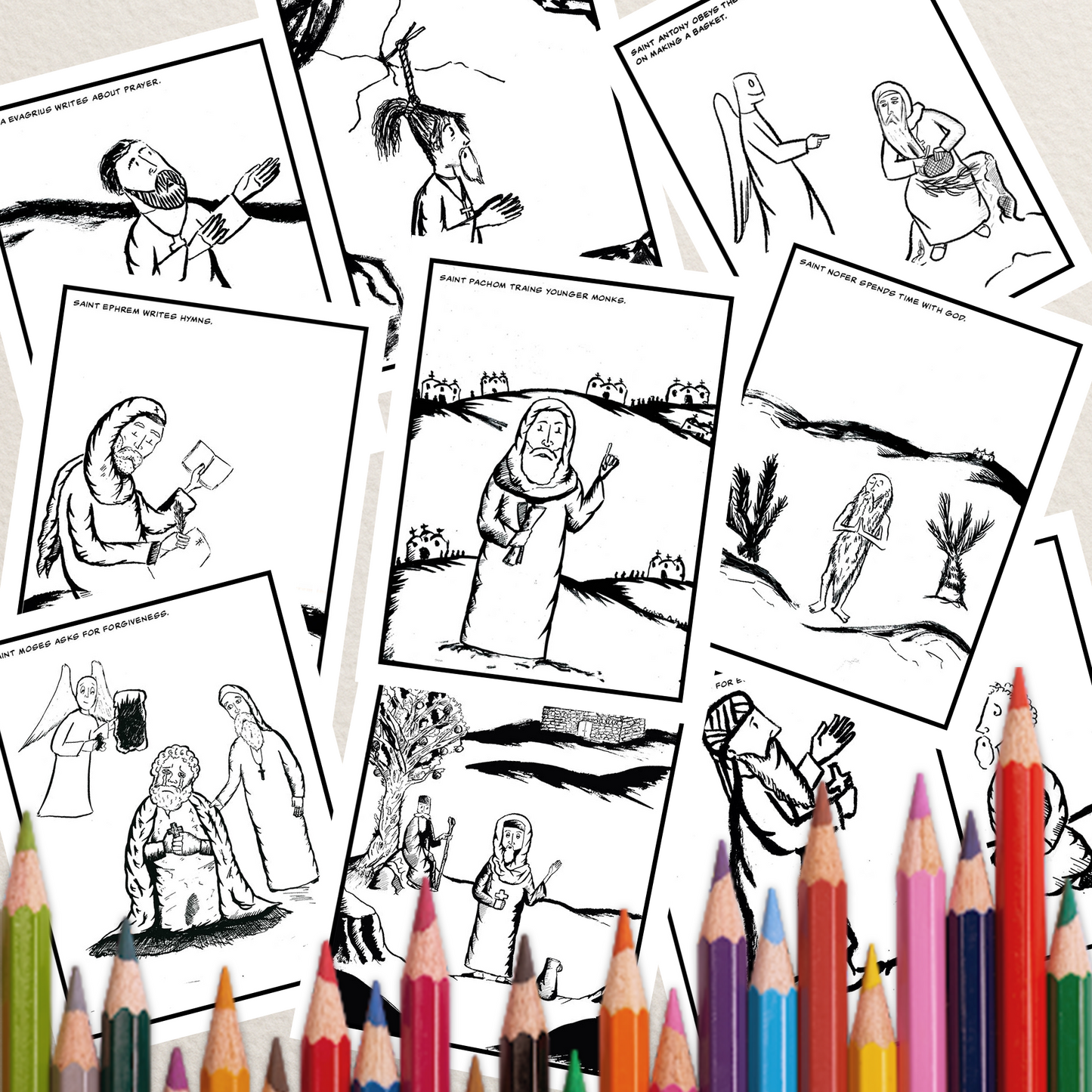 Desert Fathers Coloring Pages (Digital PDF File)