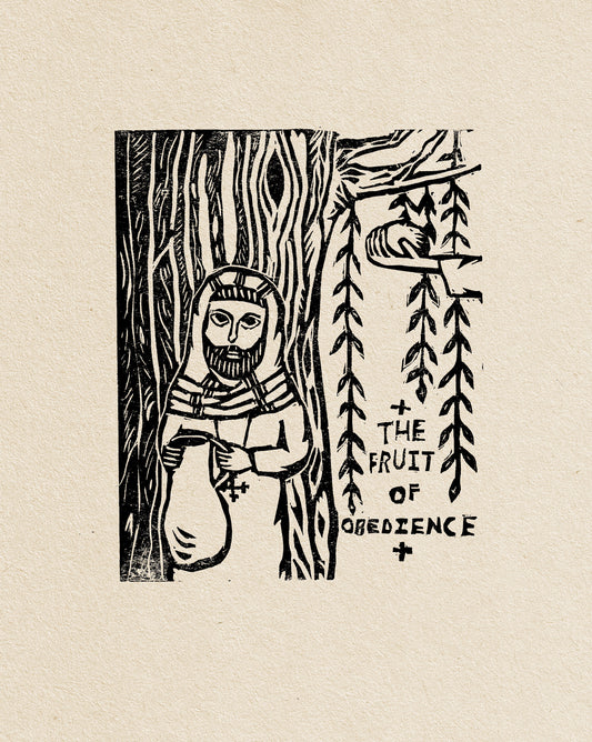 The Fruit of Obedience - Lino print on Paper, Original, Limited Edition, Hand Printed, Signed,  8 x 11 inches